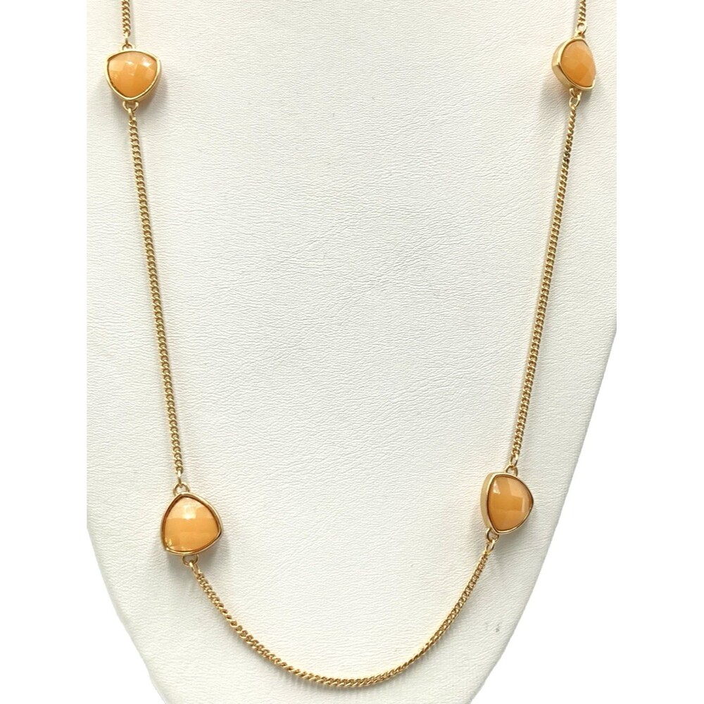 Vintage Long Gold Tone Station Necklace 40" inch Faceted Yellow Acrylic triangle
